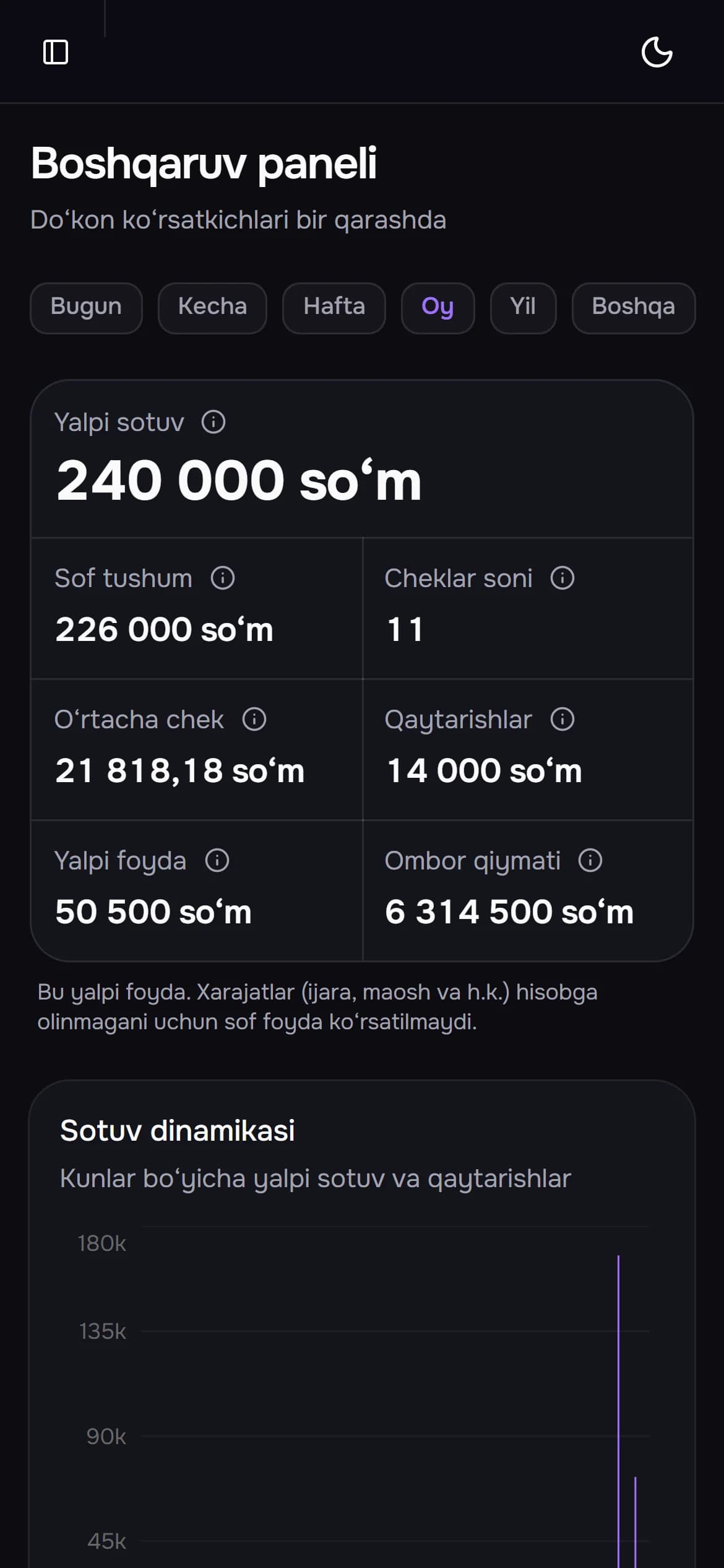 VAFLO.UZ boshqaruv paneli telefonda