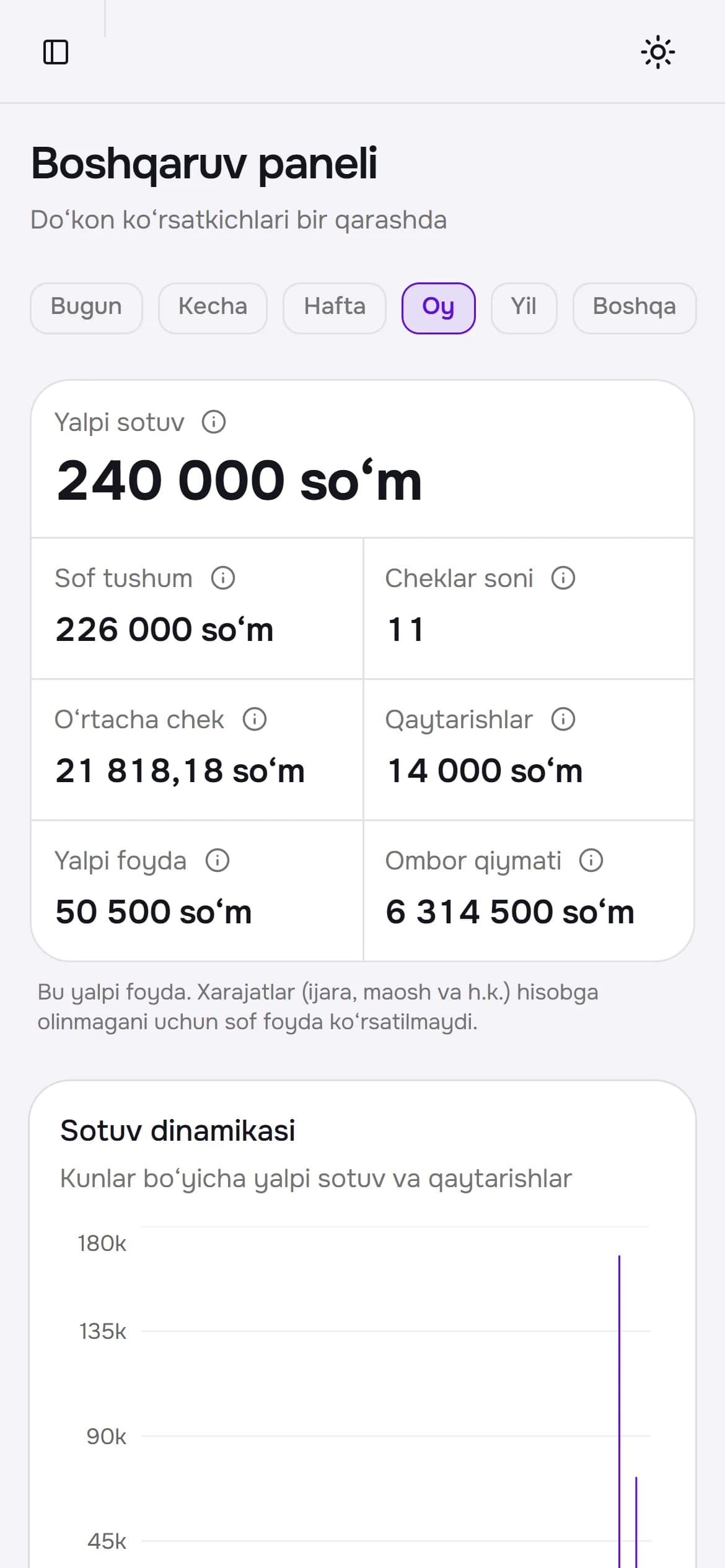 VAFLO.UZ boshqaruv paneli telefonda